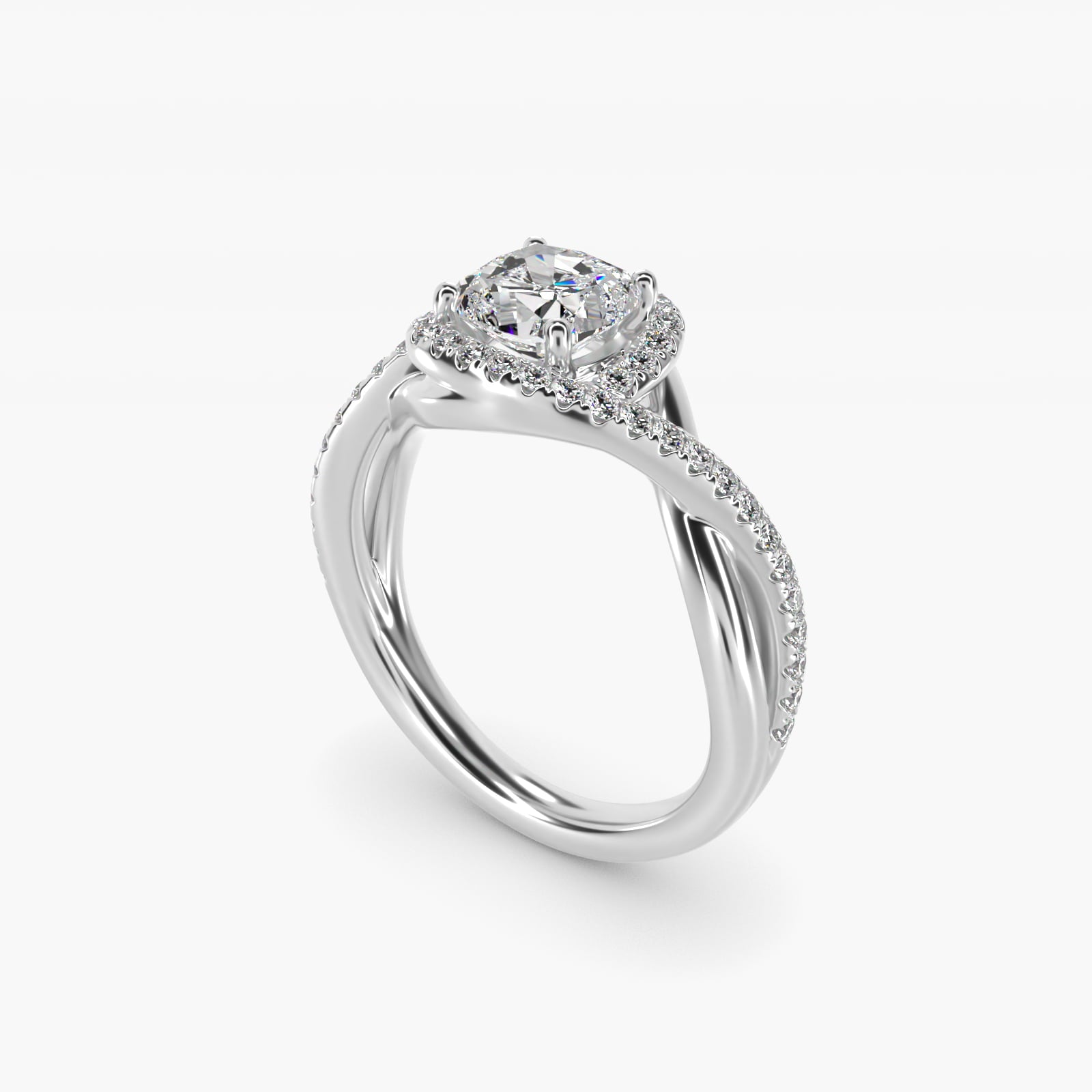 Petite Twisted Halo Diamond Engagement Ring in 18k White Gold (1/4 ct. tw.) - Cushion Center