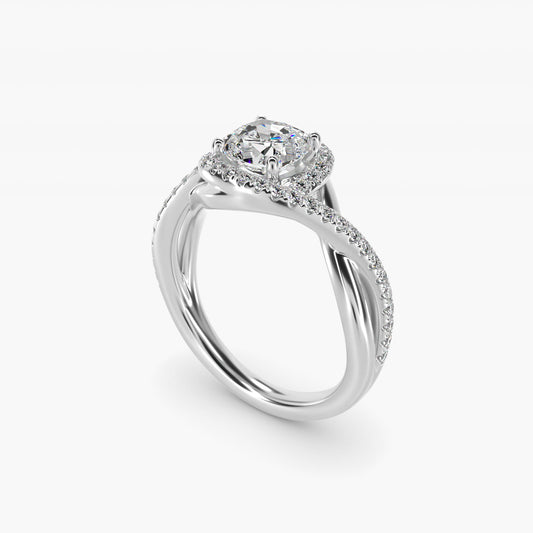 Petite Twisted Halo Diamond Engagement Ring in 18k White Gold (1/4 ct. tw.) - Cushion Center