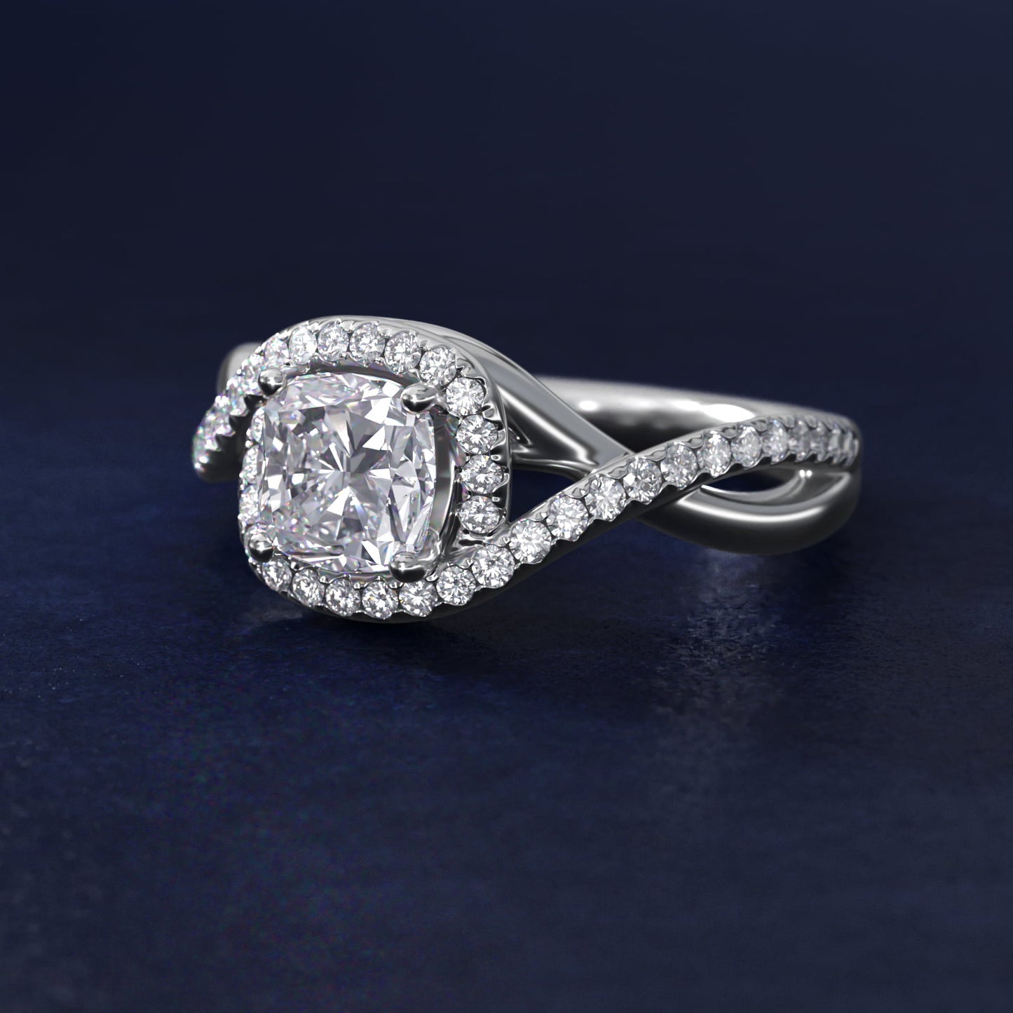 Petite Twisted Halo Diamond Engagement Ring in 14k White Gold (1/4 ct. tw.) - Cushion Center
