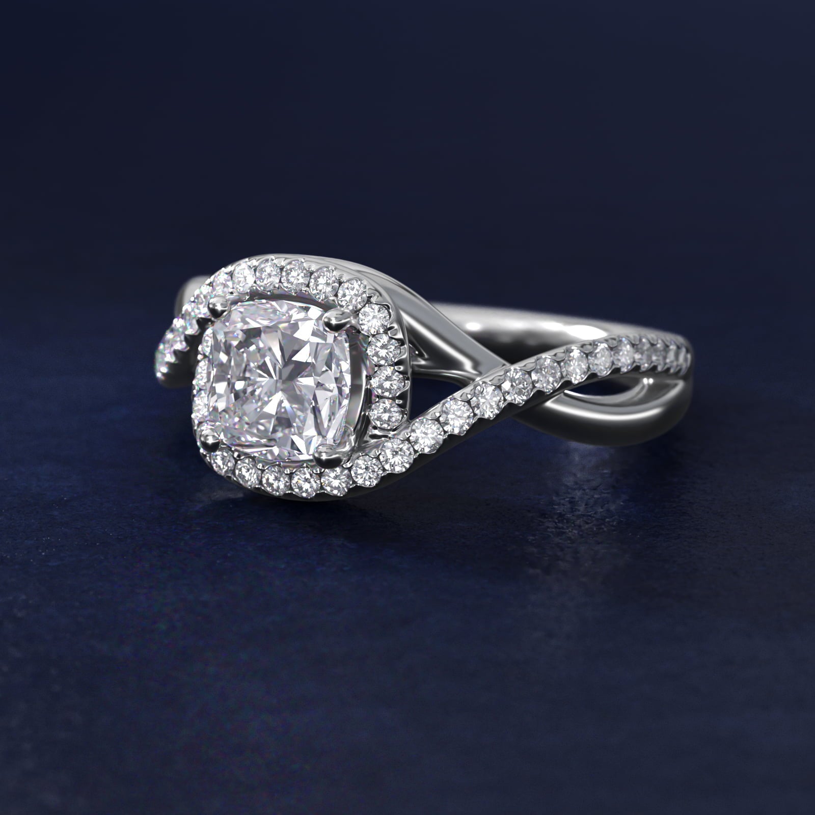 Petite Twisted Halo Diamond Engagement Ring in 14k White Gold (1/4 ct. tw.) - Cushion Center