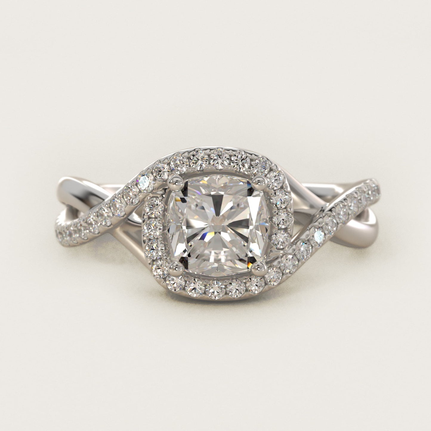 Petite Twisted Halo Diamond Engagement Ring in 14k White Gold (1/4 ct. tw.) - Cushion Center