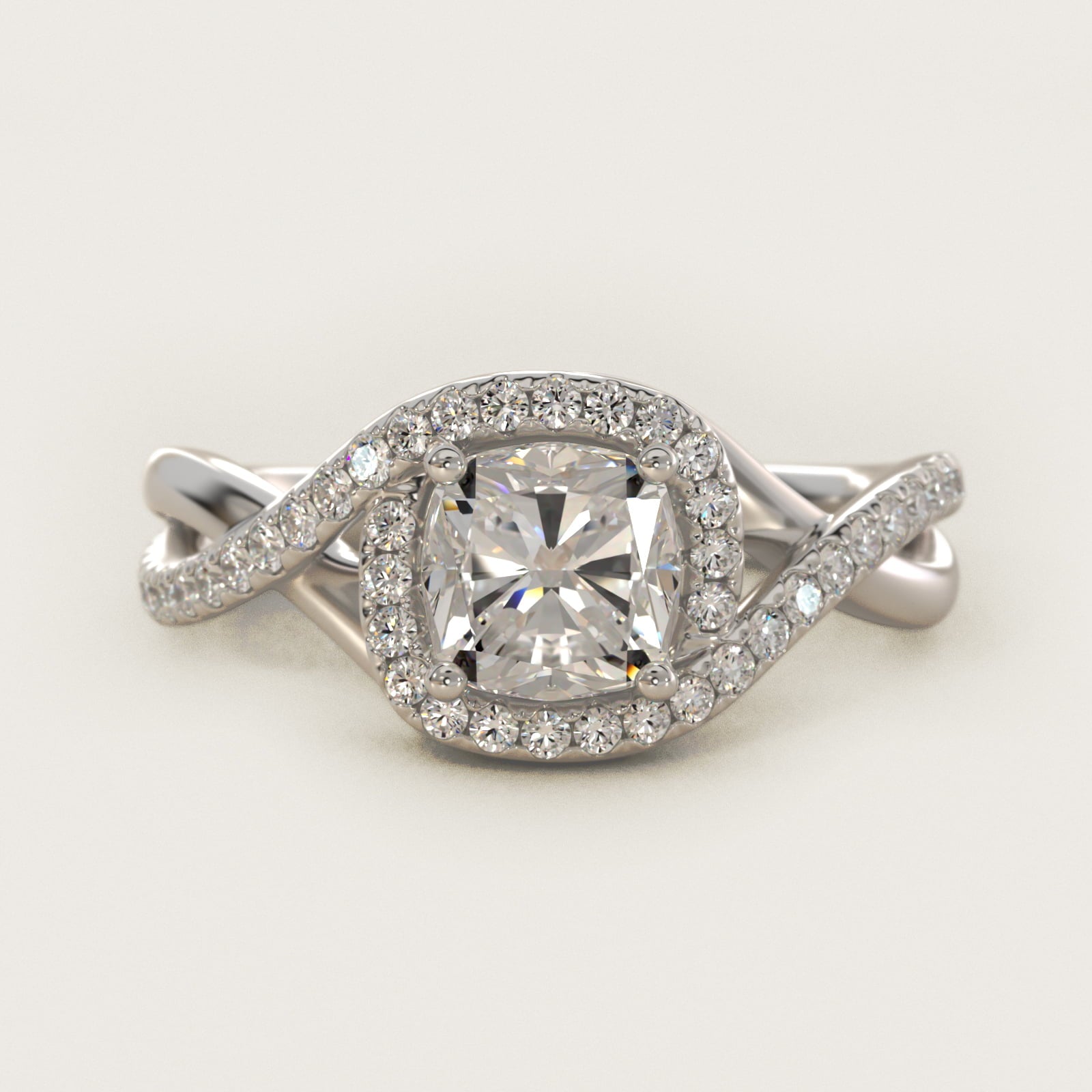 Petite Twisted Halo Diamond Engagement Ring in 14k White Gold (1/4 ct. tw.) - Cushion Center