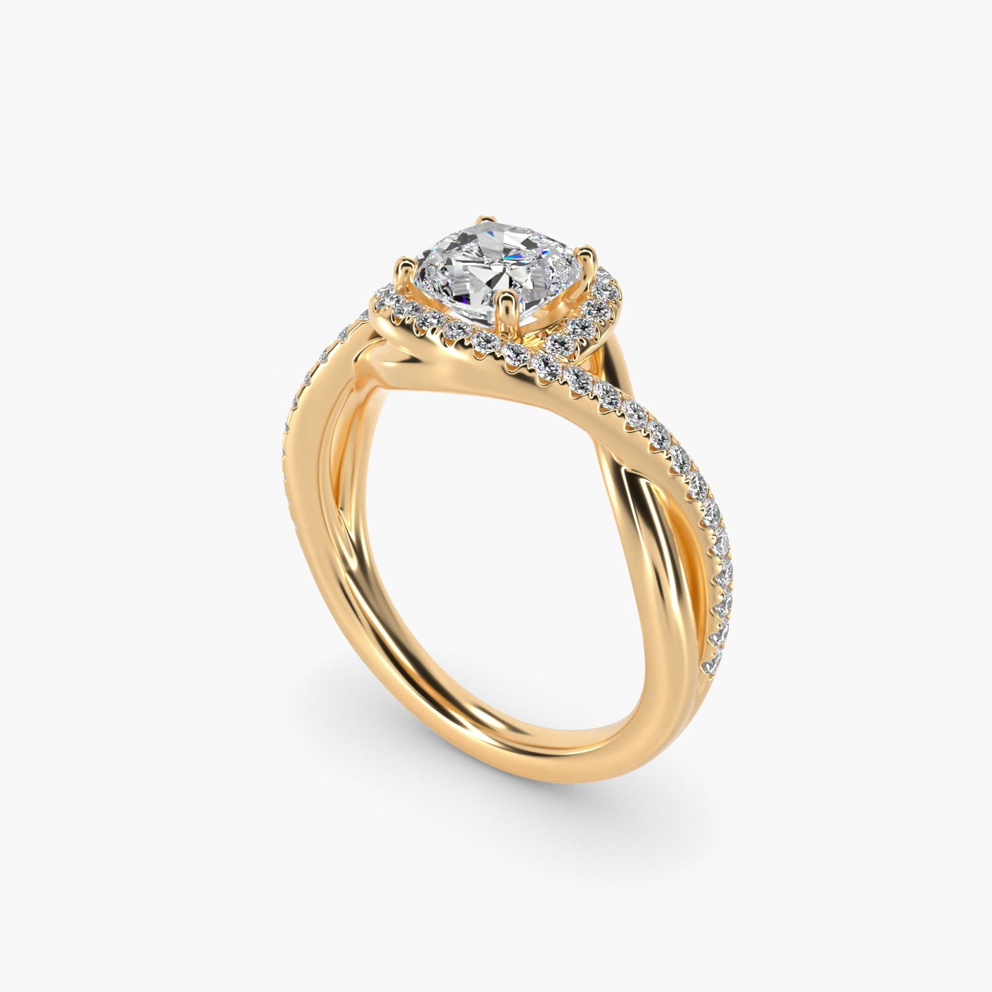 Petite Twisted Halo Diamond Engagement Ring in 18k Yellow Gold (1/4 ct. tw.) - Cushion Center