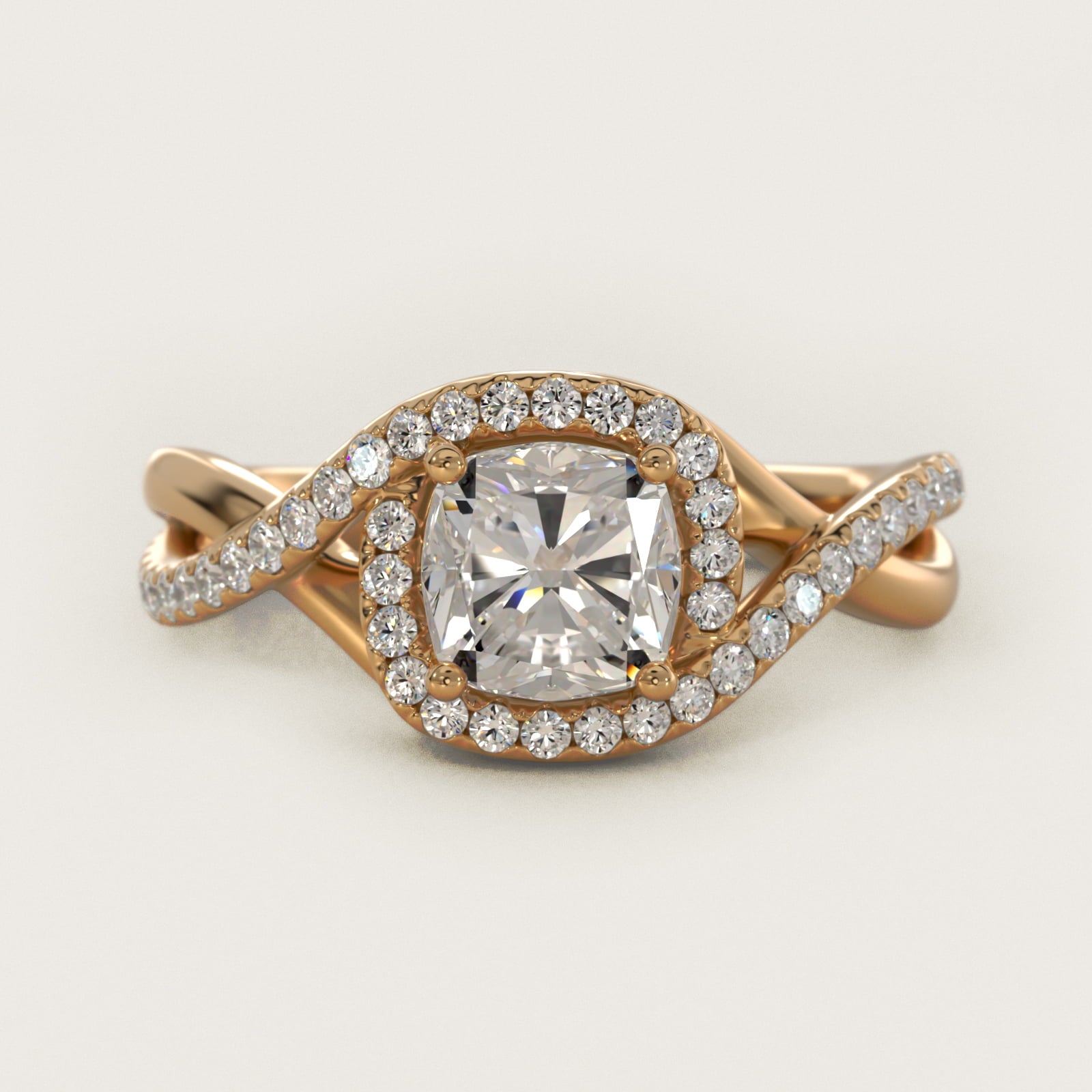 Petite Twisted Halo Diamond Engagement Ring in 18k Yellow Gold (1/4 ct. tw.) - Cushion Center