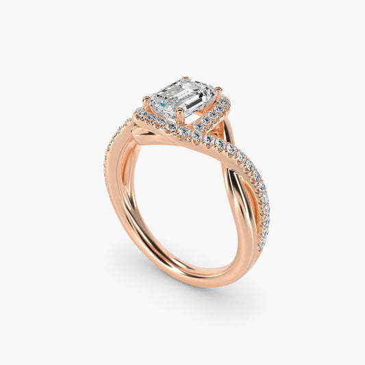 Petite Twisted Halo Diamond Engagement Ring in 18k Rose Gold (1/4 ct. tw.) - Emerald Center