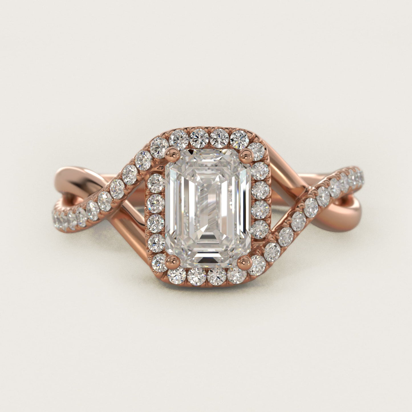 Petite Twisted Halo Diamond Engagement Ring in 14k Rose Gold (1/4 ct. tw.) - Emerald Center