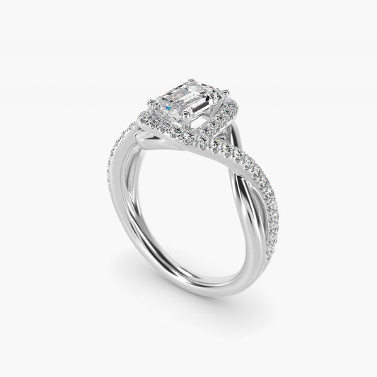 Petite Twisted Halo Diamond Engagement Ring in 14k White Gold (1/4 ct. tw.) - Emerald Center