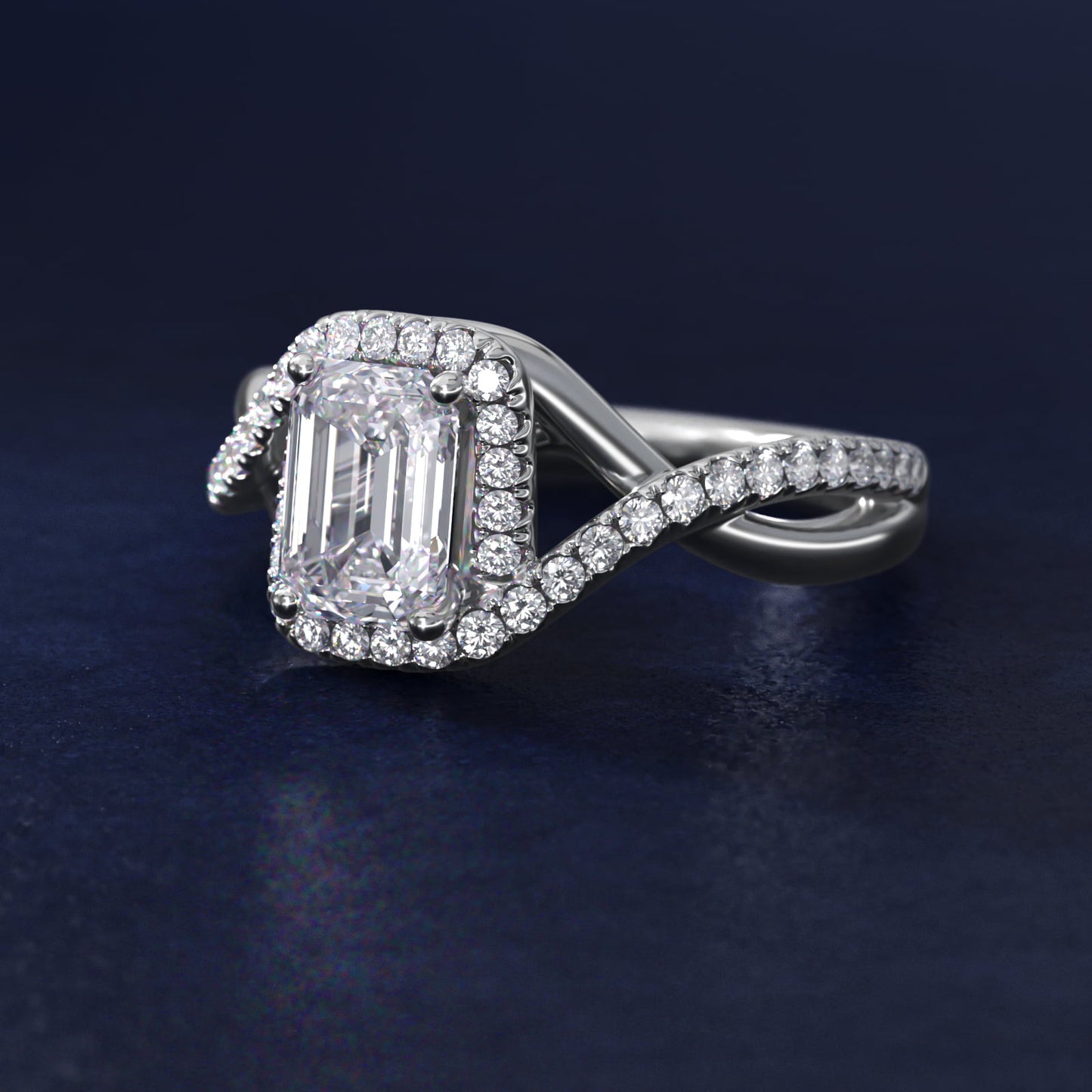 Petite Twisted Halo Diamond Engagement Ring in 18k White Gold (1/4 ct. tw.) - Emerald Center