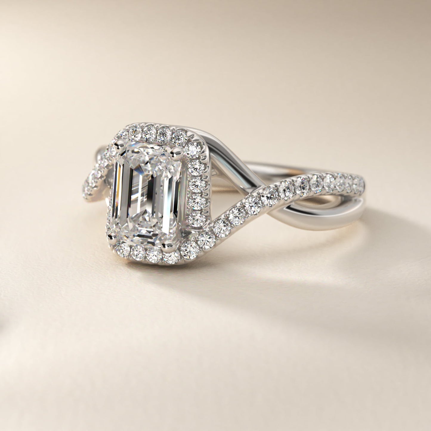 Petite Twisted Halo Diamond Engagement Ring in Platinum (1/4 ct. tw.) - Emerald Center