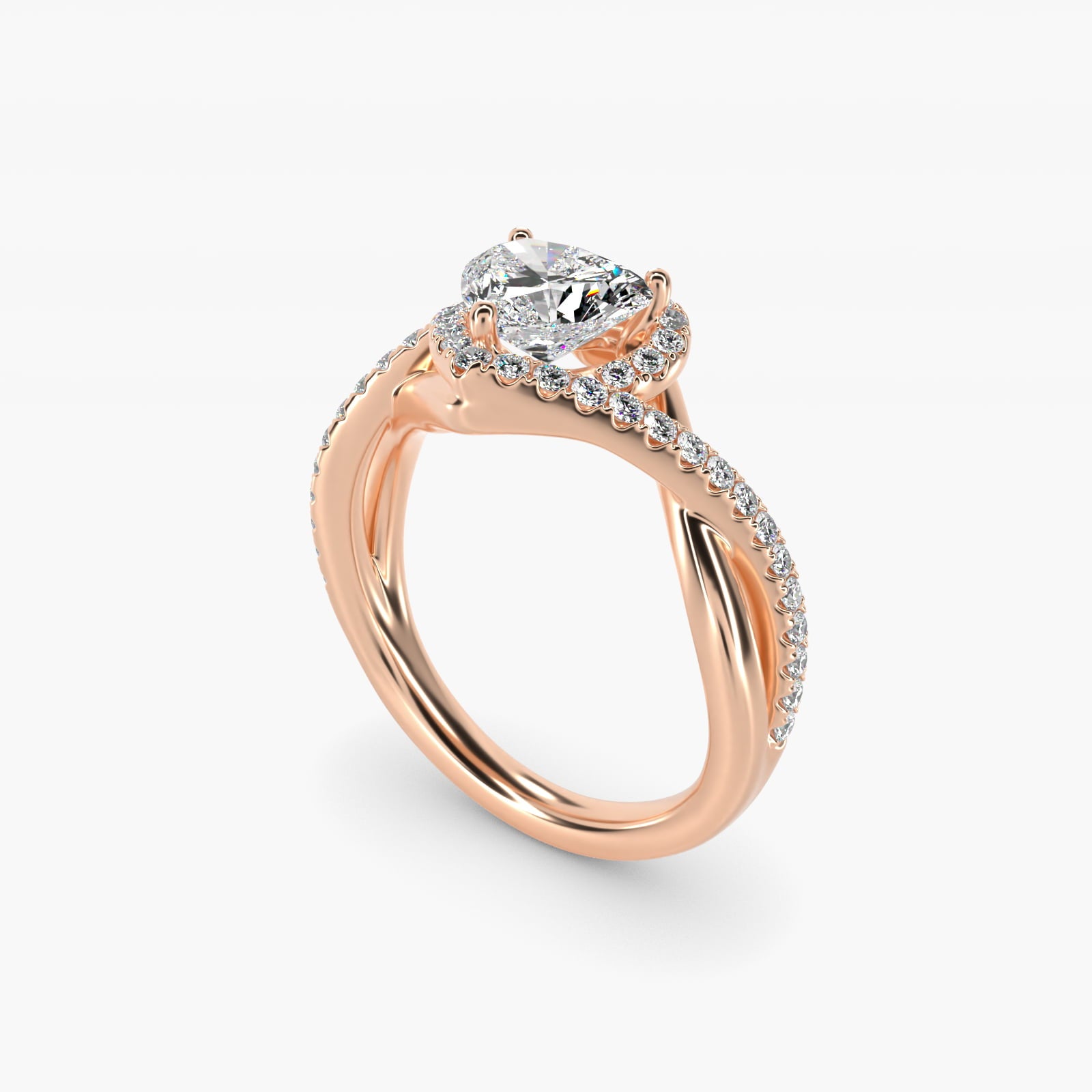 Petite Twisted Halo Diamond Engagement Ring in 14k Rose Gold (1/4 ct. tw.) - Heart Center