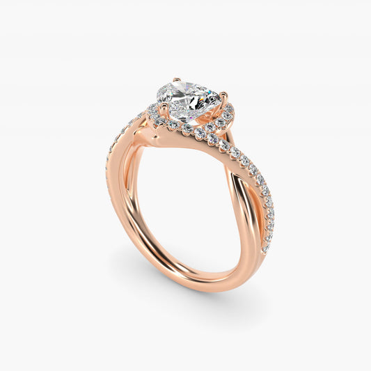 Petite Twisted Halo Diamond Engagement Ring in 14k Rose Gold (1/4 ct. tw.) - Heart Center