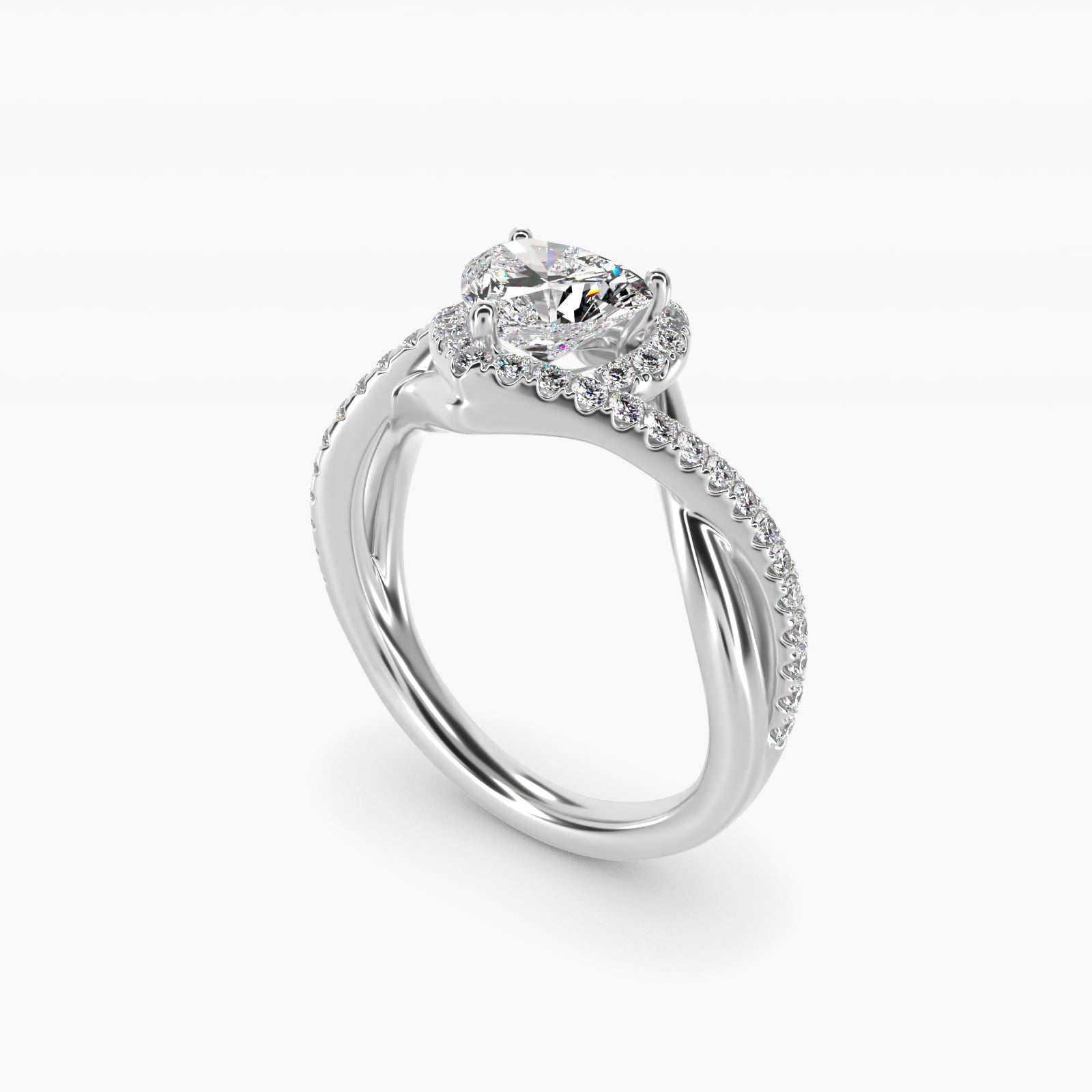 Petite Twisted Halo Diamond Engagement Ring in 18k White Gold (1/4 ct. tw.) - Heart Center