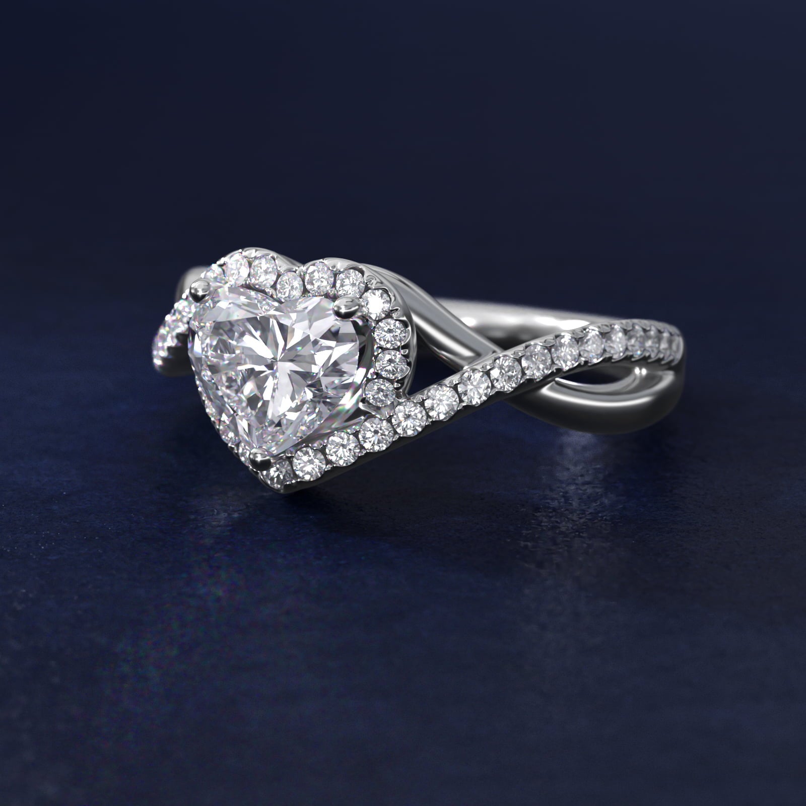 Petite Twisted Halo Diamond Engagement Ring in 14k White Gold (1/4 ct. tw.) - Heart Center