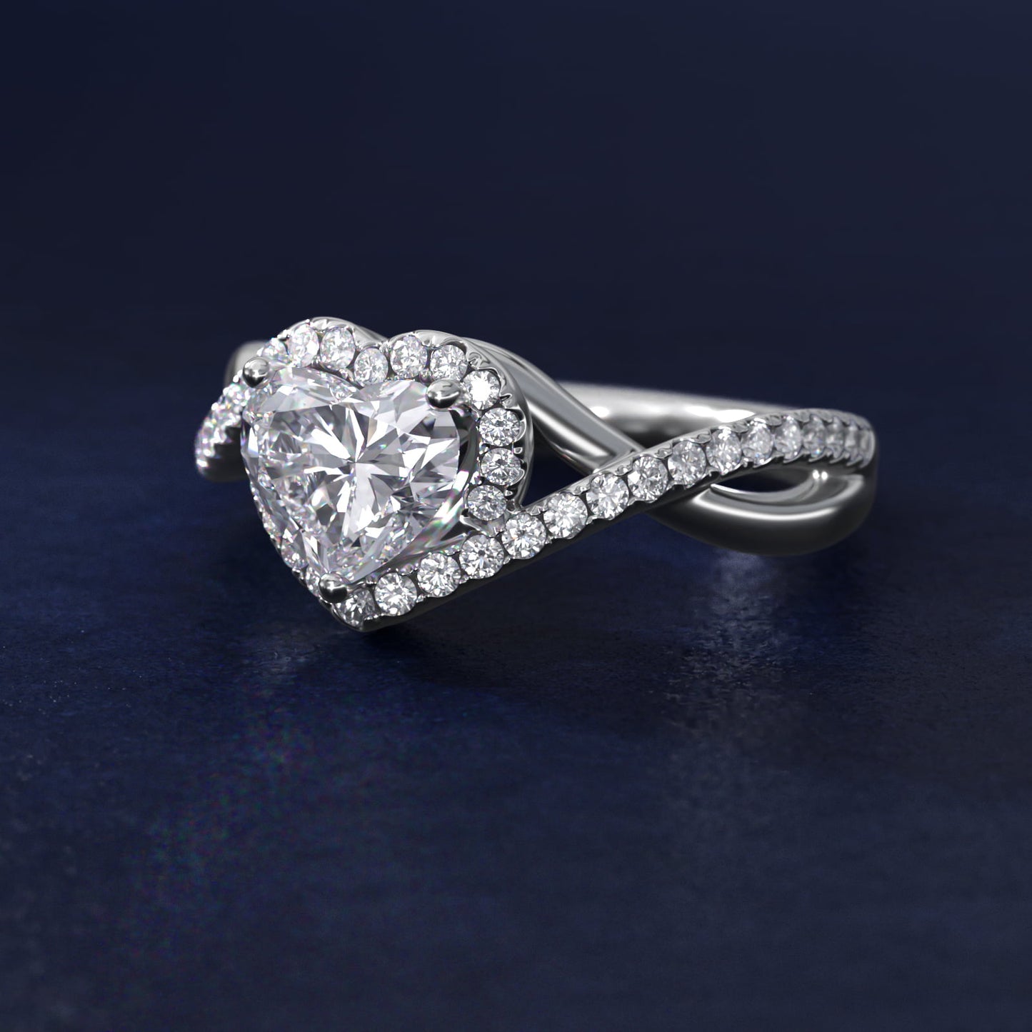 Petite Twisted Halo Diamond Engagement Ring in 18k White Gold (1/4 ct. tw.) - Heart Center