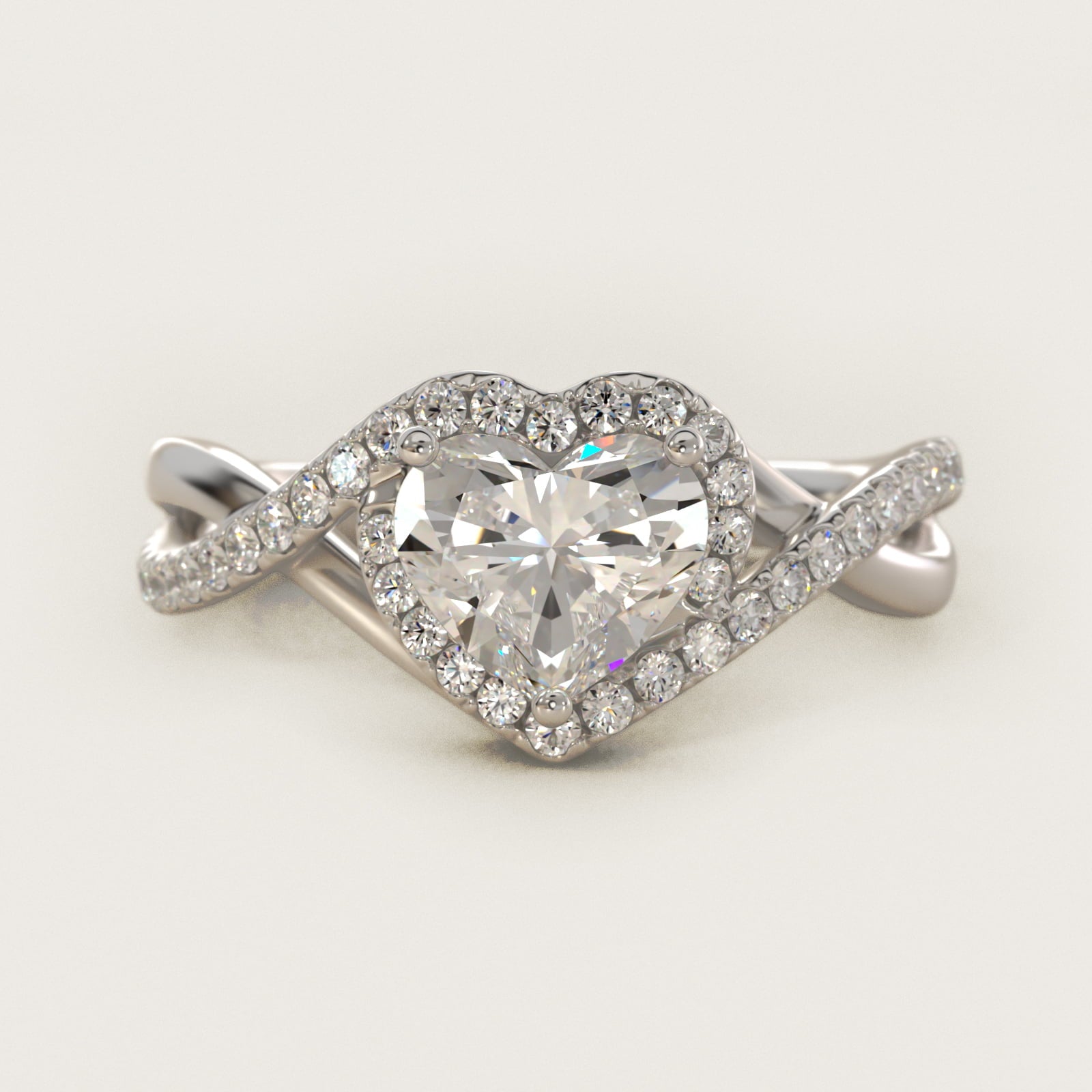 Petite Twisted Halo Diamond Engagement Ring in 14k White Gold (1/4 ct. tw.) - Heart Center