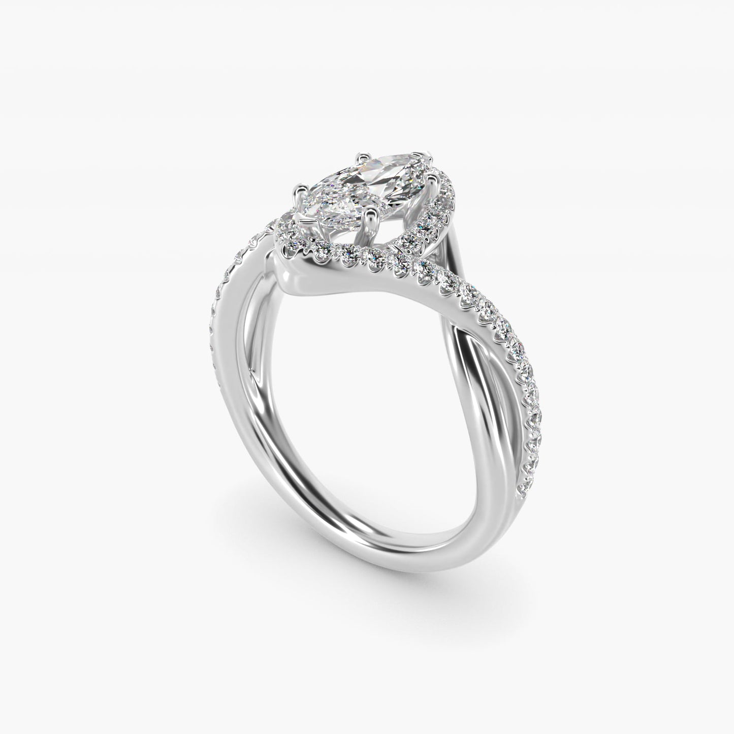 Petite Twisted Halo Diamond Engagement Ring in 14k White Gold (1/4 ct. tw.) - Marquise Center