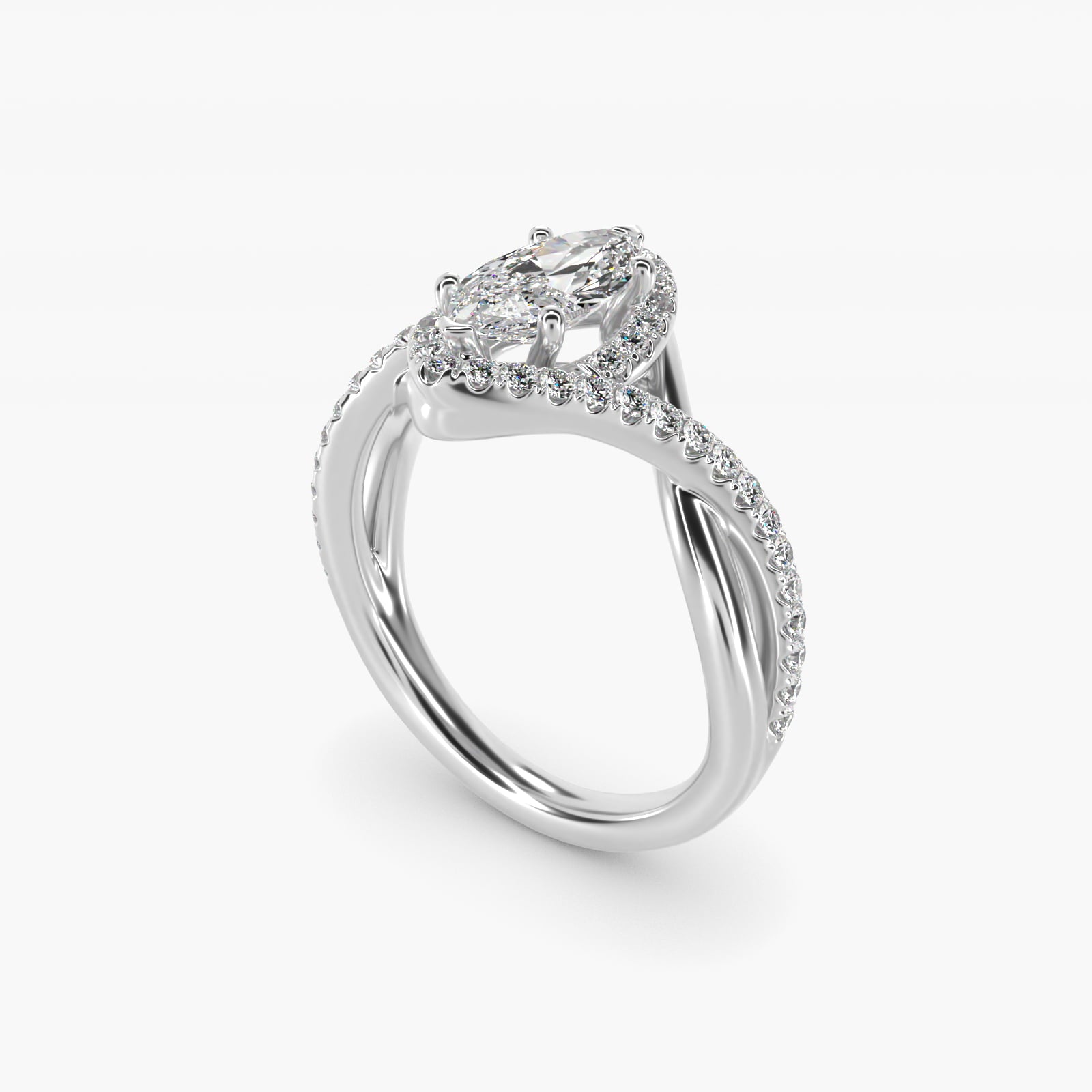 Petite Twisted Halo Diamond Engagement Ring in 18k White Gold (1/4 ct. tw.) - Marquise Center