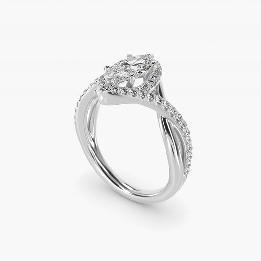 Petite Twisted Halo Diamond Engagement Ring in 18k White Gold (1/4 ct. tw.) - Marquise Center
