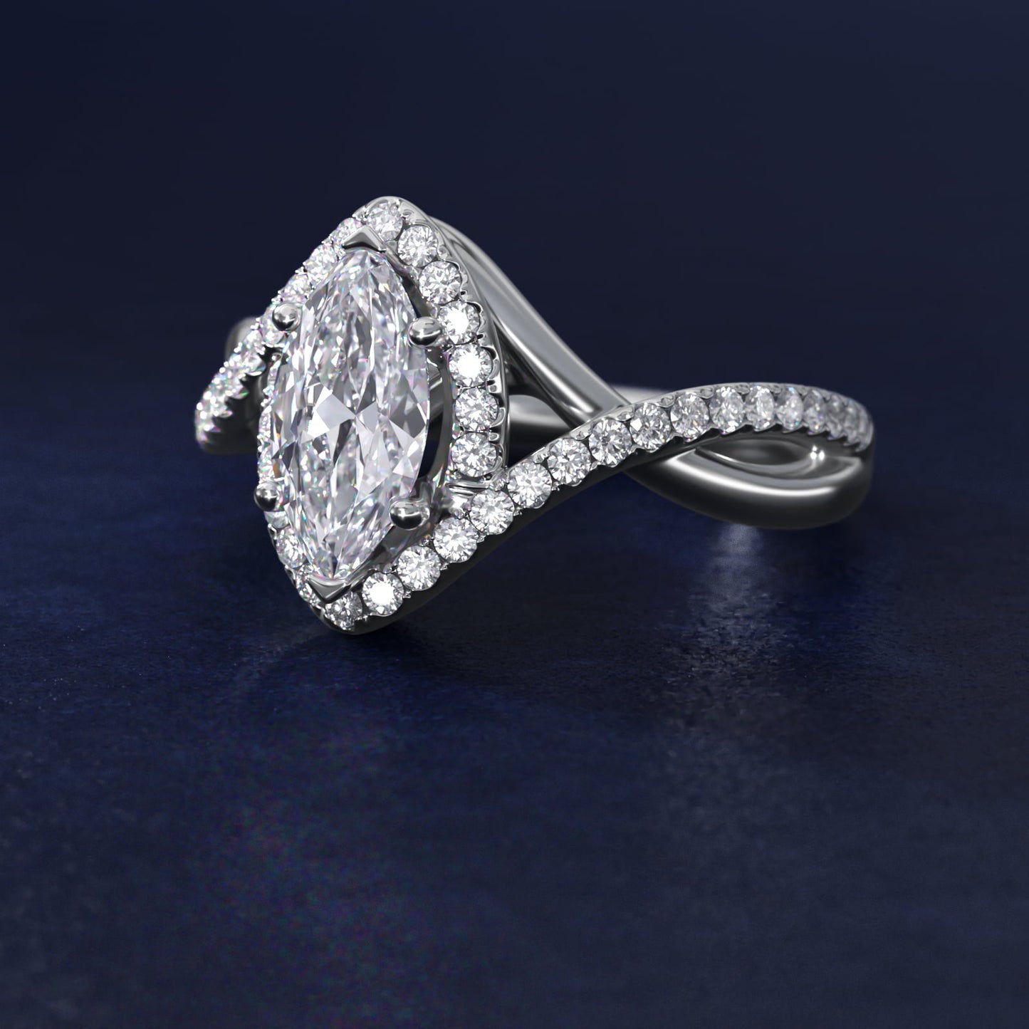 Petite Twisted Halo Diamond Engagement Ring in 14k White Gold (1/4 ct. tw.) - Marquise Center