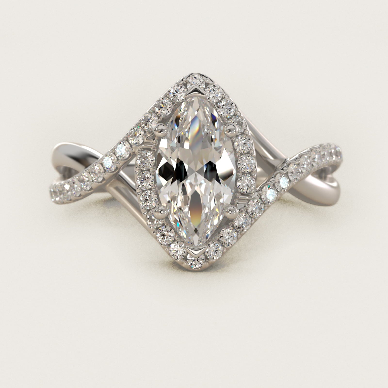 Petite Twisted Halo Diamond Engagement Ring in 14k White Gold (1/4 ct. tw.) - Marquise Center