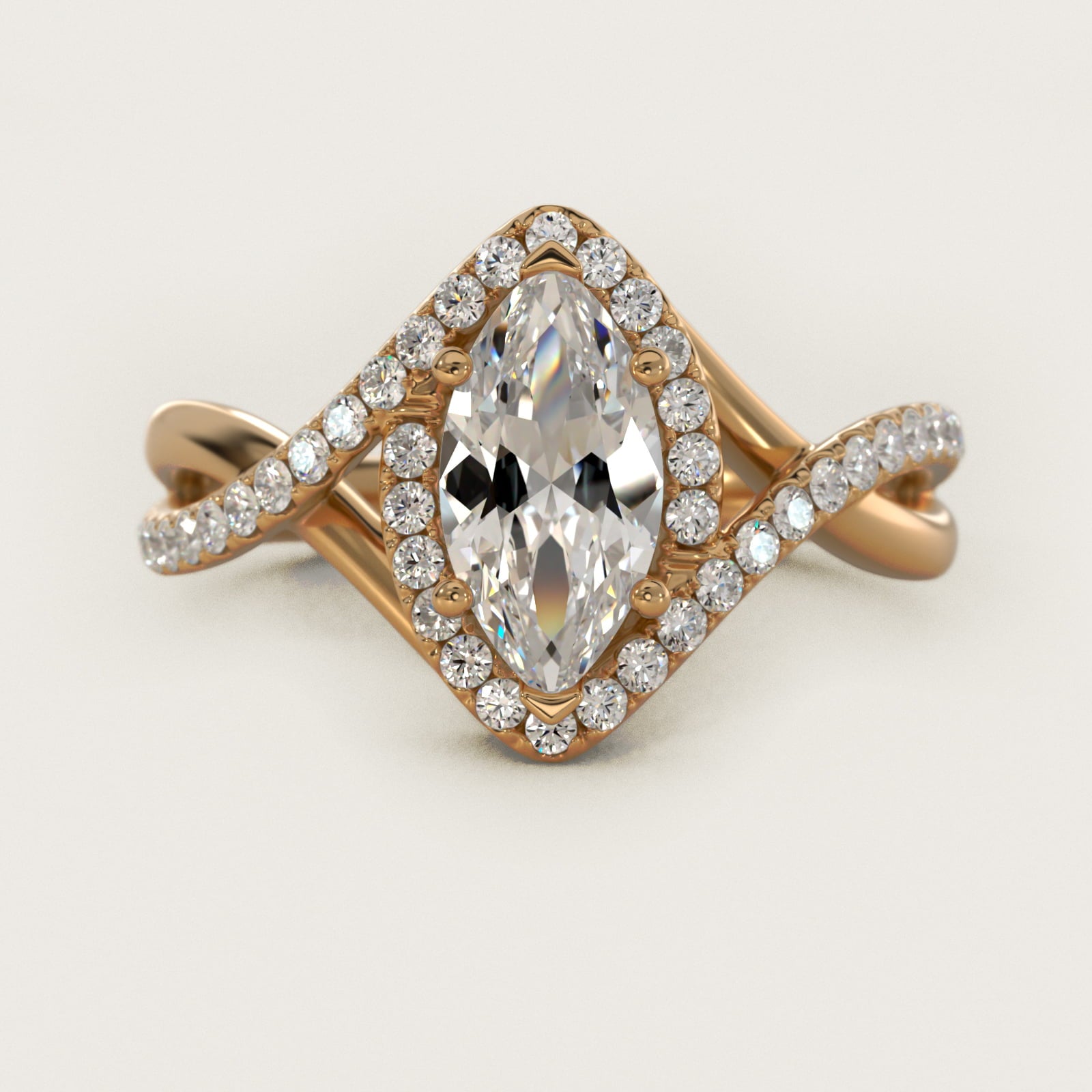 Petite Twisted Halo Diamond Engagement Ring in 14K Yellow Gold (1/4 ct. tw.) - Marquise Center