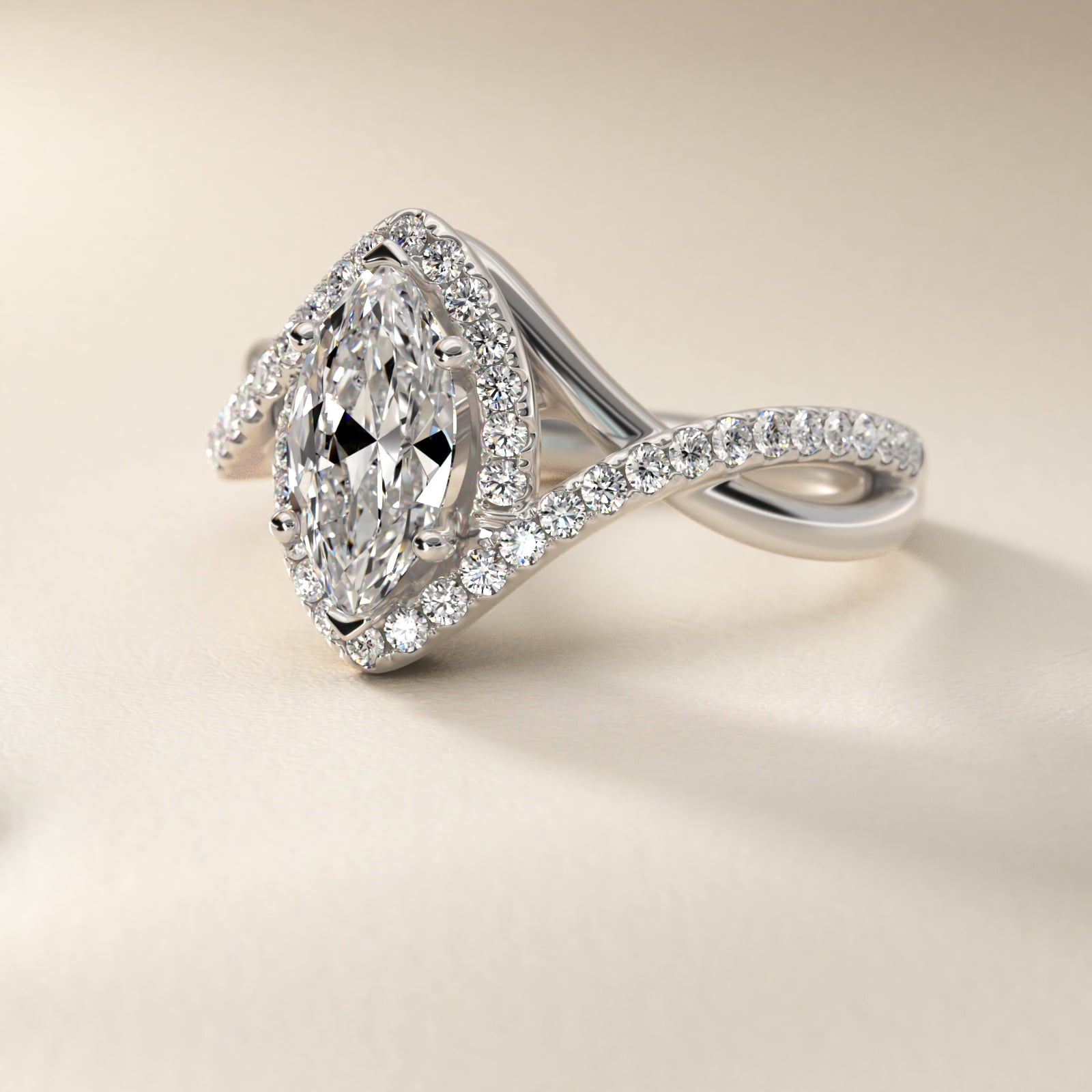 Petite Twisted Halo Diamond Engagement Ring in Platinum (1/4 ct. tw.) - Marquise Center