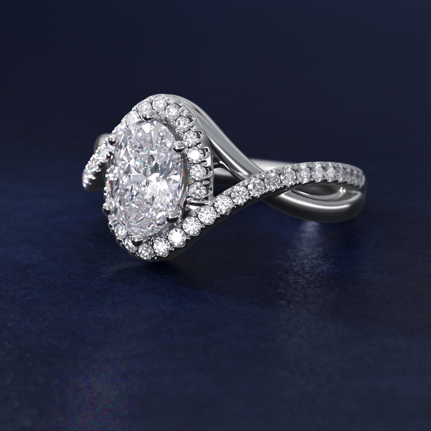 Petite Twisted Halo Diamond Engagement Ring in 14k White Gold (1/4 ct. tw.) - Oval Center