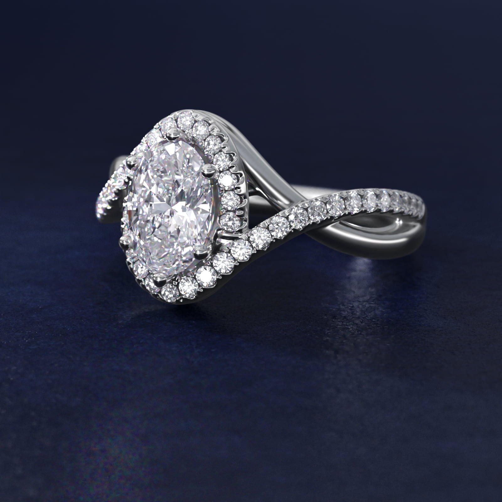 Petite Twisted Halo Diamond Engagement Ring in 14k White Gold (1/4 ct. tw.) - Oval Center