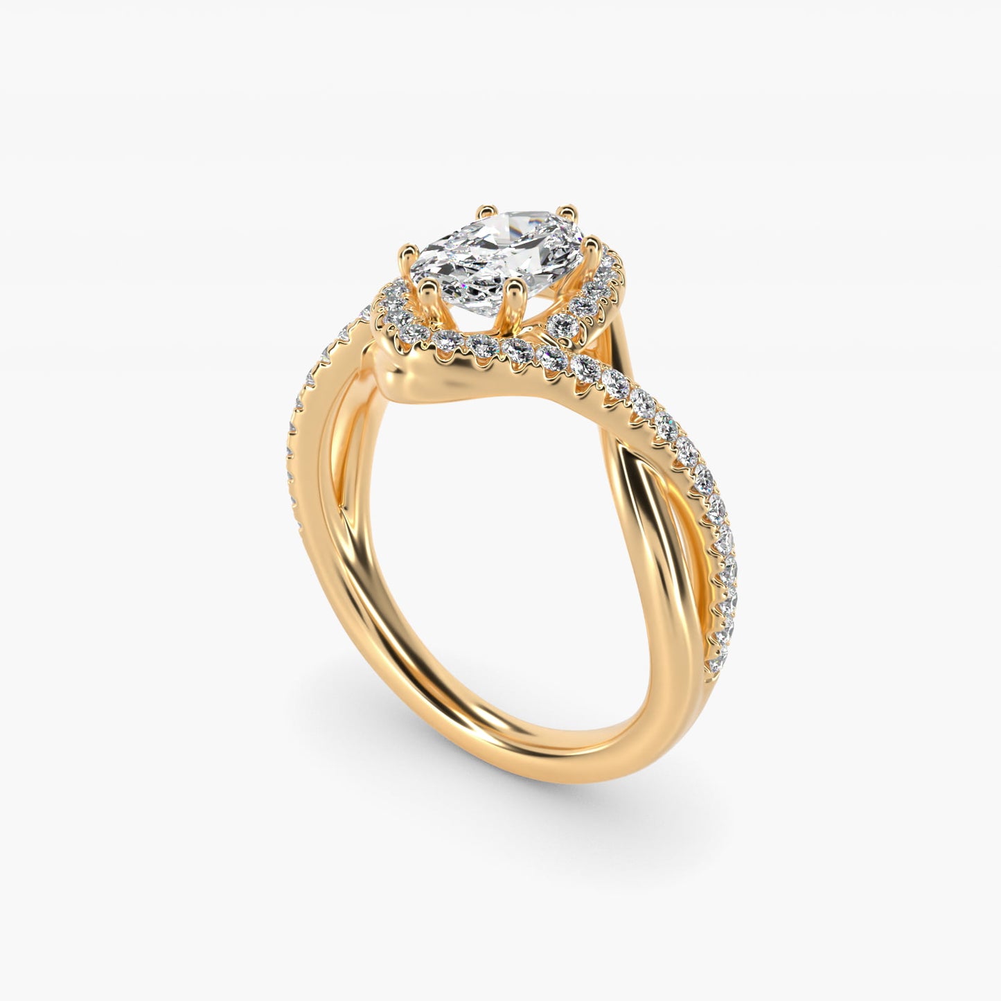 Petite Twisted Halo Diamond Engagement Ring in 18k Yellow Gold (1/4 ct. tw.) - Oval Center