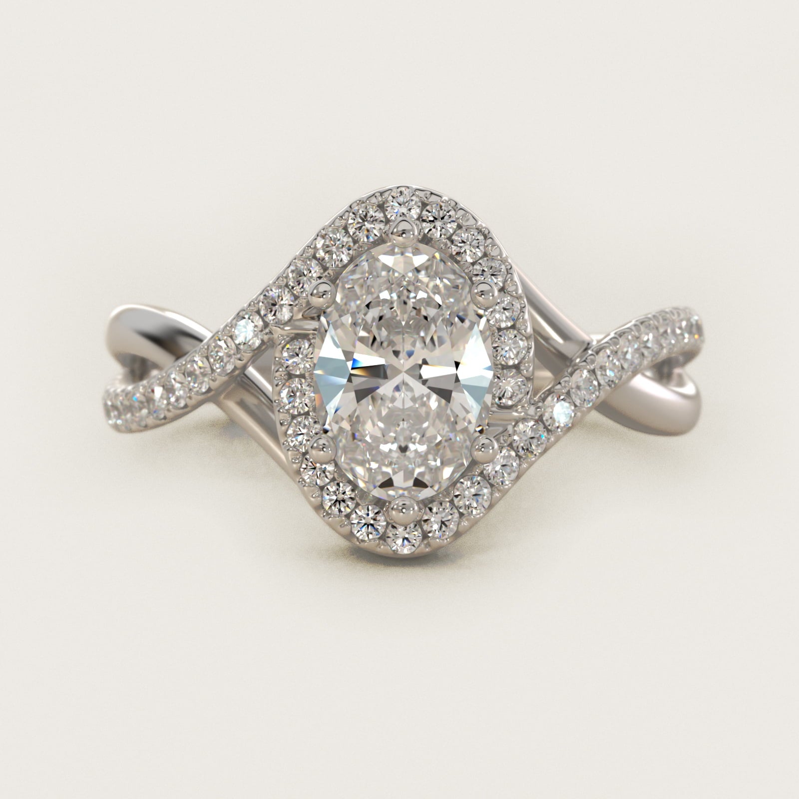Petite Twisted Halo Diamond Engagement Ring in Platinum (1/4 ct. tw.) - Oval Center