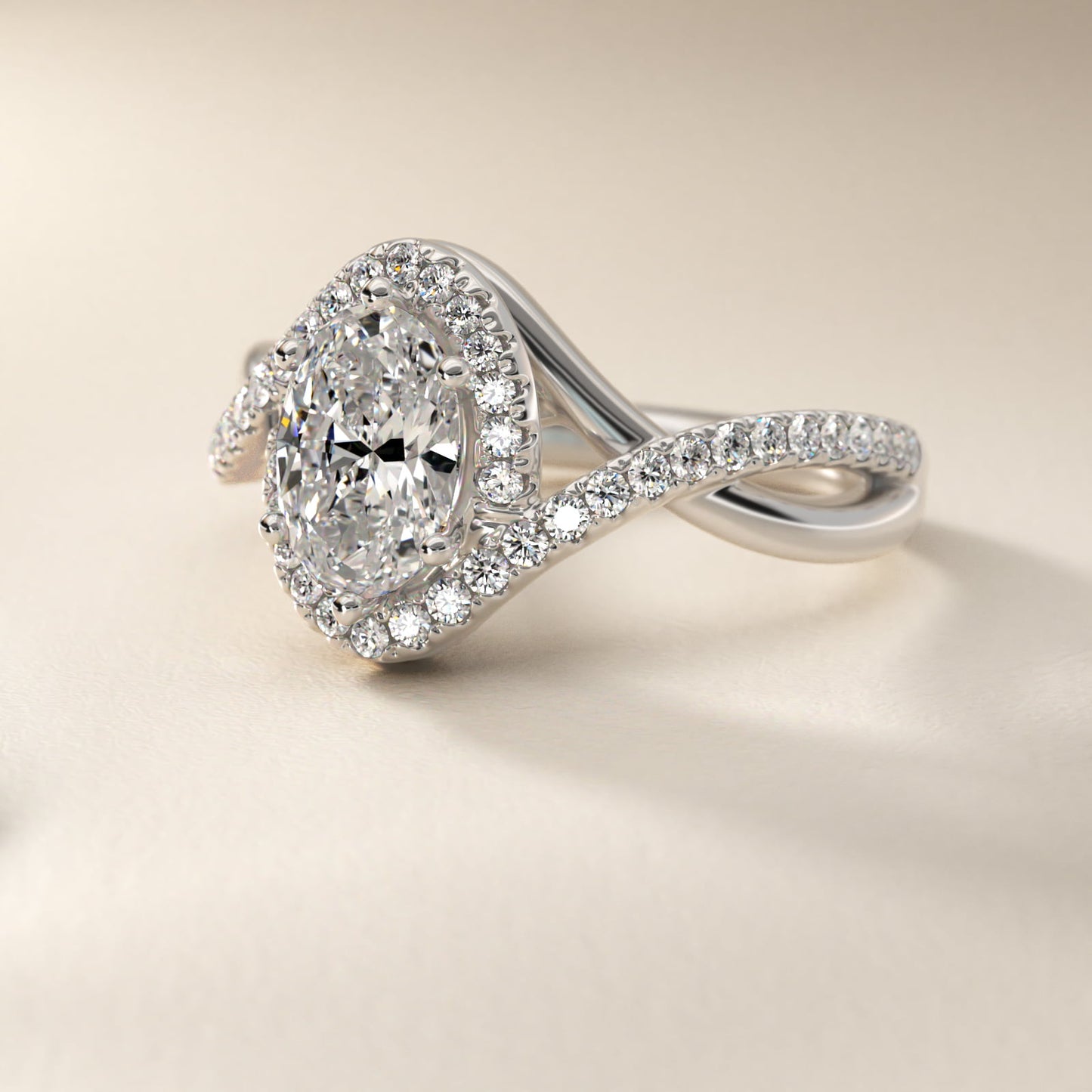 Petite Twisted Halo Diamond Engagement Ring in Platinum (1/4 ct. tw.) - Oval Center