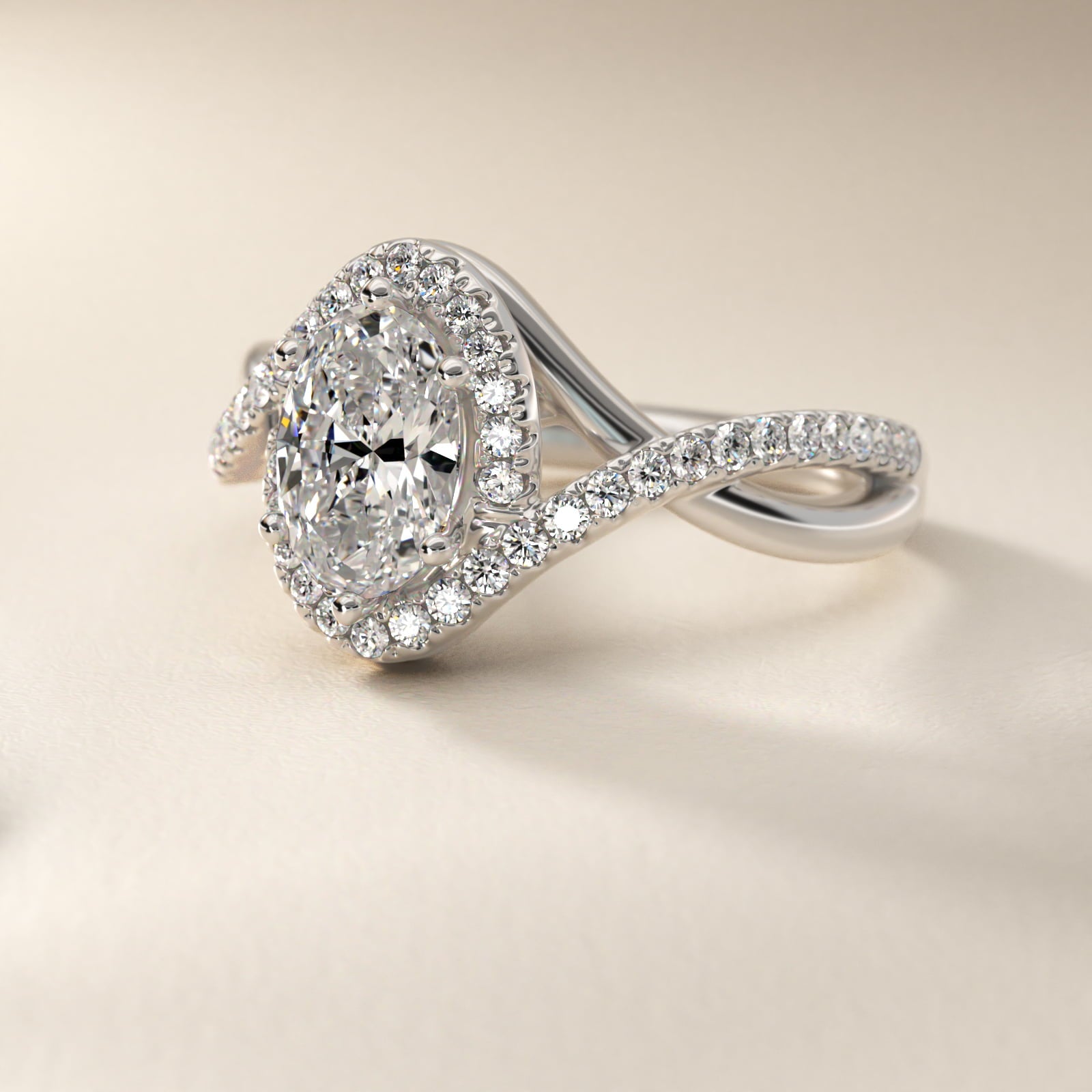 Petite Twisted Halo Diamond Engagement Ring in Platinum (1/4 ct. tw.) - Oval Center