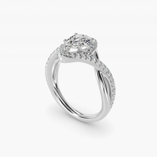 Petite Twisted Halo Diamond Engagement Ring in 18k White Gold (1/4 ct. tw.) - Pear Center