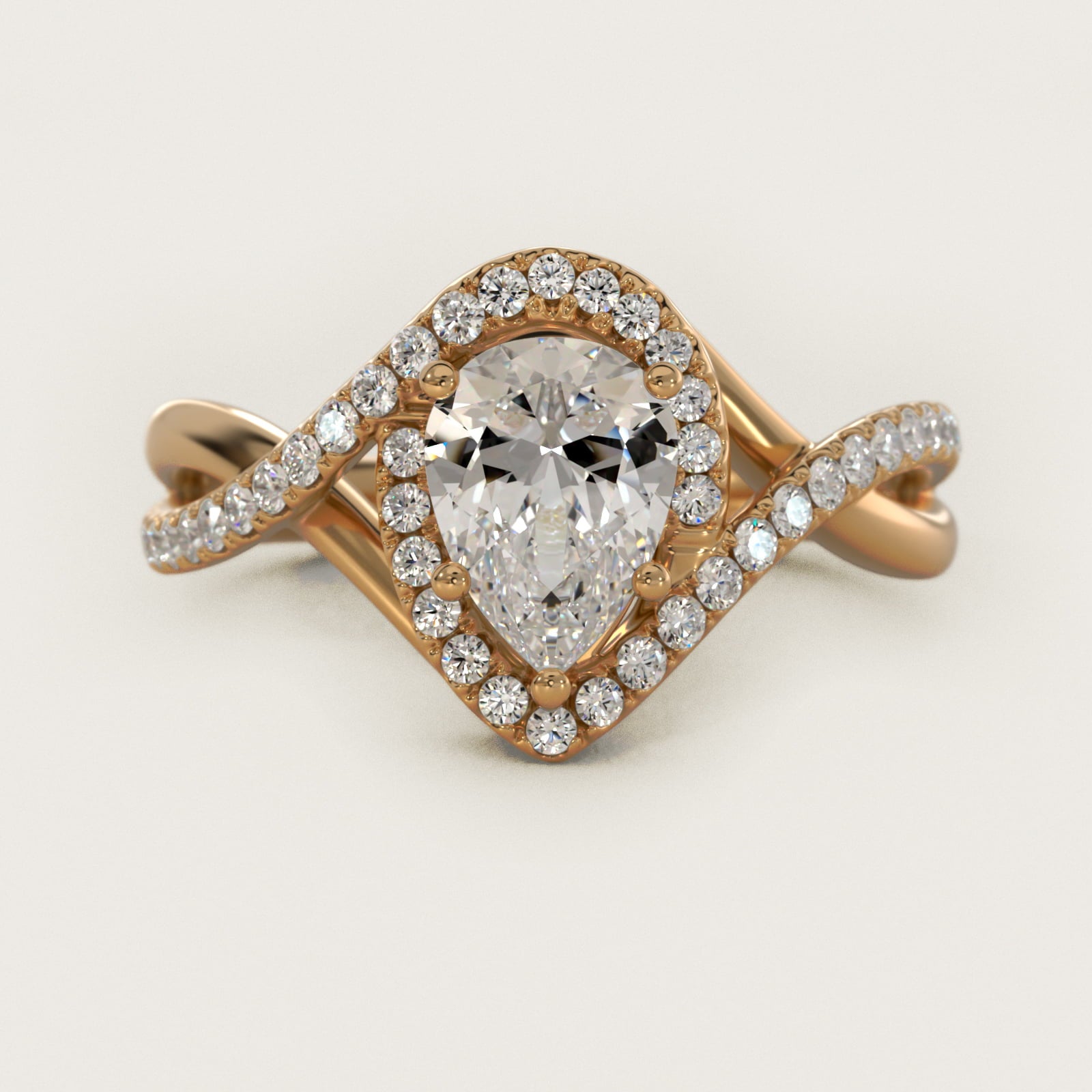 Petite Twisted Halo Diamond Engagement Ring in 14K Yellow Gold (1/4 ct. tw.) - Pear Center