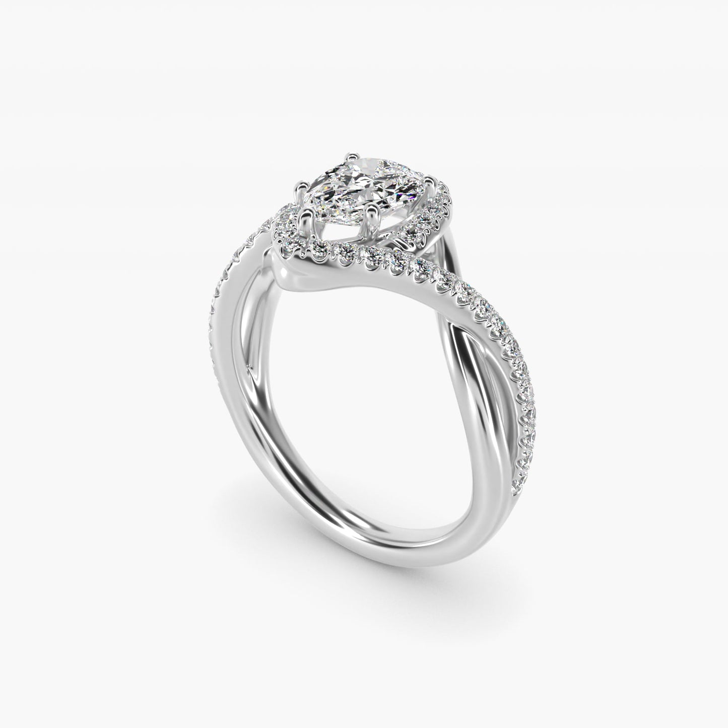 Petite Twisted Halo Diamond Engagement Ring in Platinum (1/4 ct. tw.) - Pear Center