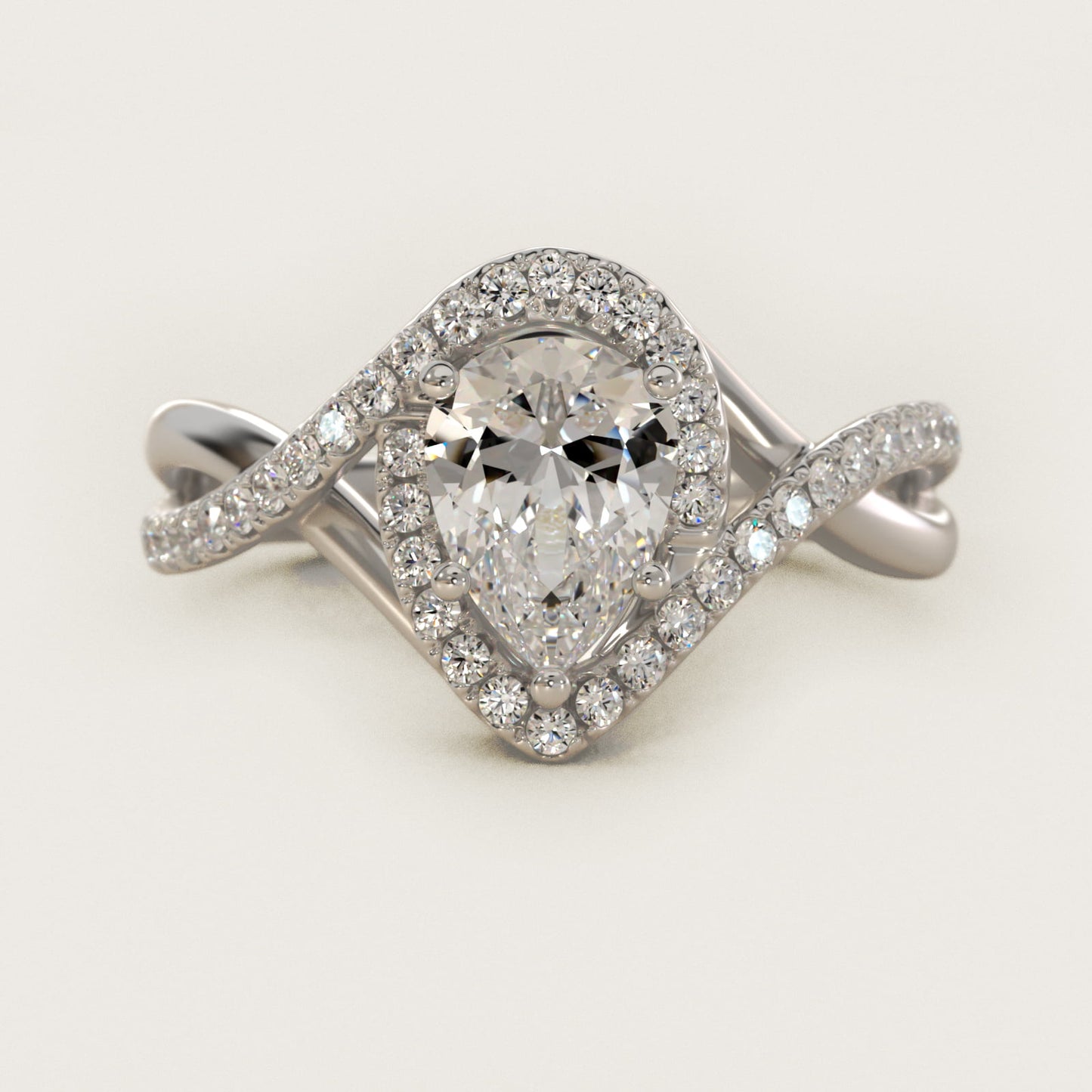 Petite Twisted Halo Diamond Engagement Ring in Platinum (1/4 ct. tw.) - Pear Center