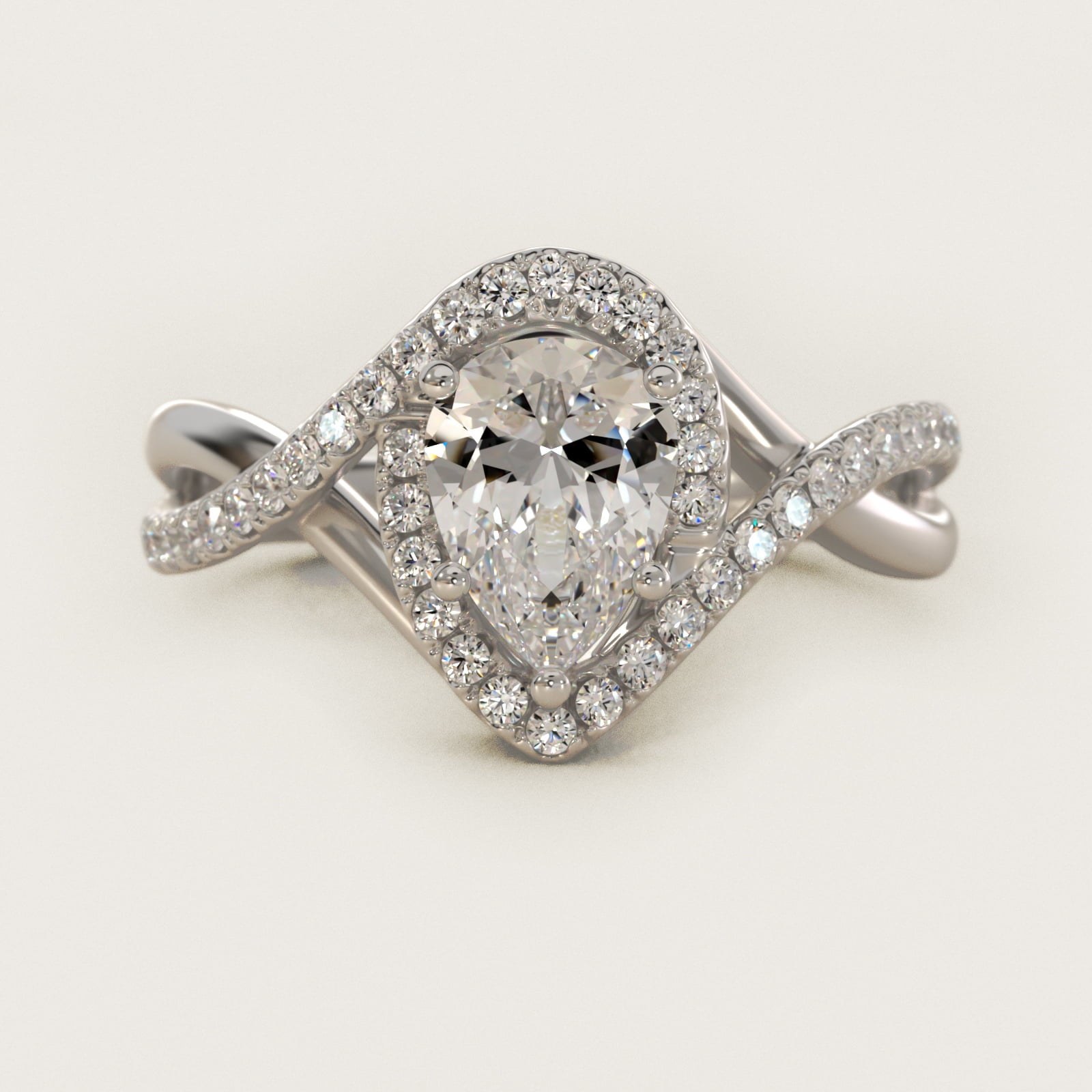 Petite Twisted Halo Diamond Engagement Ring in Platinum (1/4 ct. tw.) - Pear Center