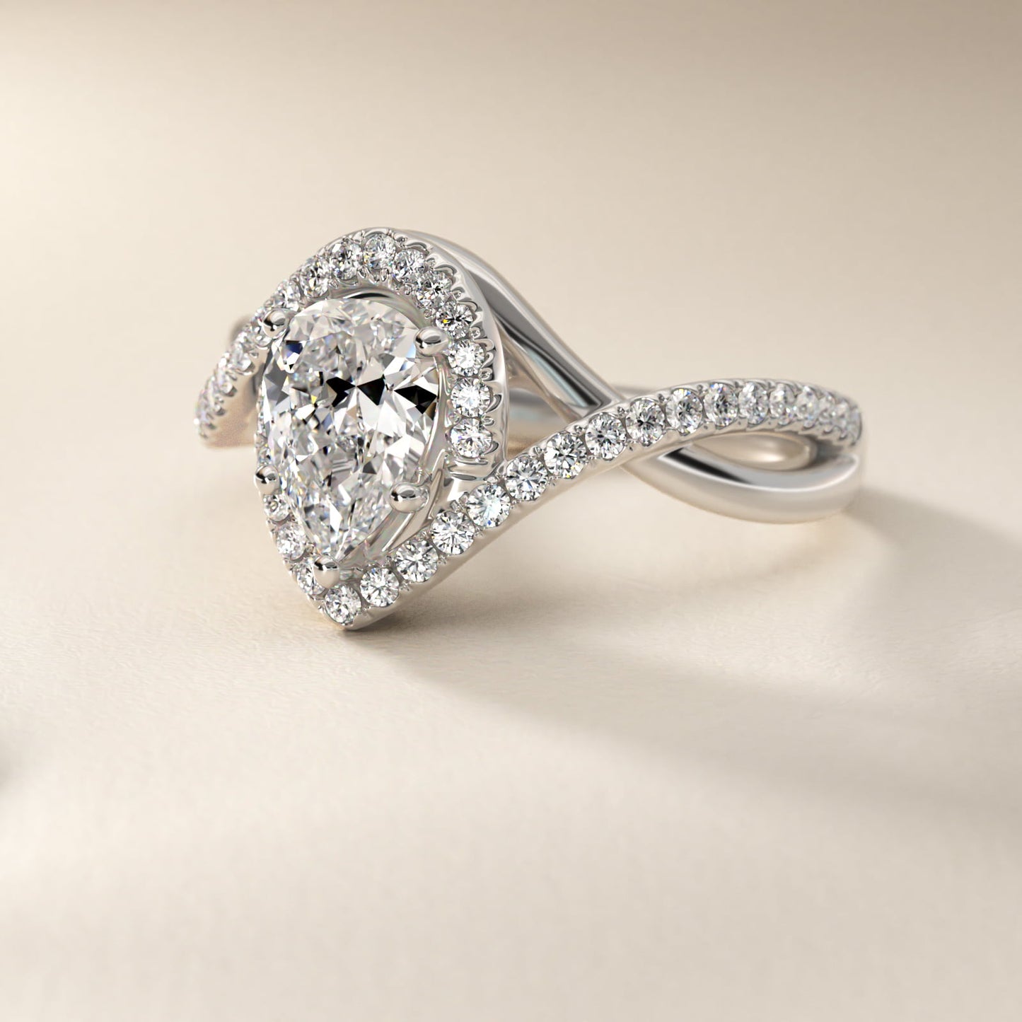 Petite Twisted Halo Diamond Engagement Ring in Platinum (1/4 ct. tw.) - Pear Center