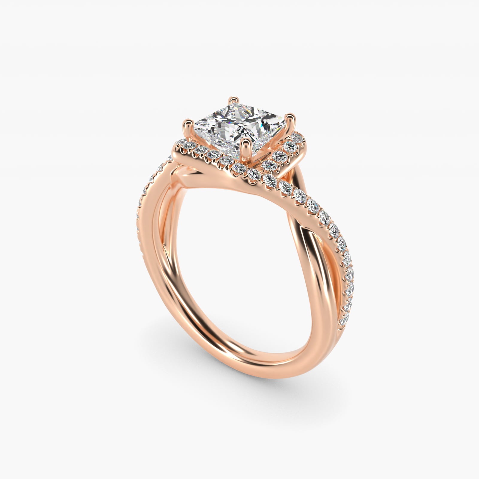 Petite Twisted Halo Diamond Engagement Ring in 14k Rose Gold (1/4 ct. tw.) - Princess Center