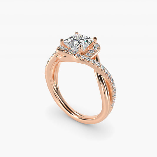 Petite Twisted Halo Diamond Engagement Ring in 18k Rose Gold (1/4 ct. tw.) - Princess Center