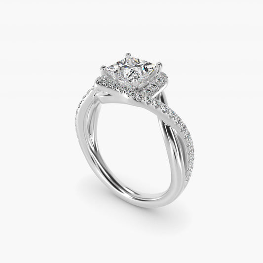 Petite Twisted Halo Diamond Engagement Ring in 14k White Gold (1/4 ct. tw.) - Princess Center