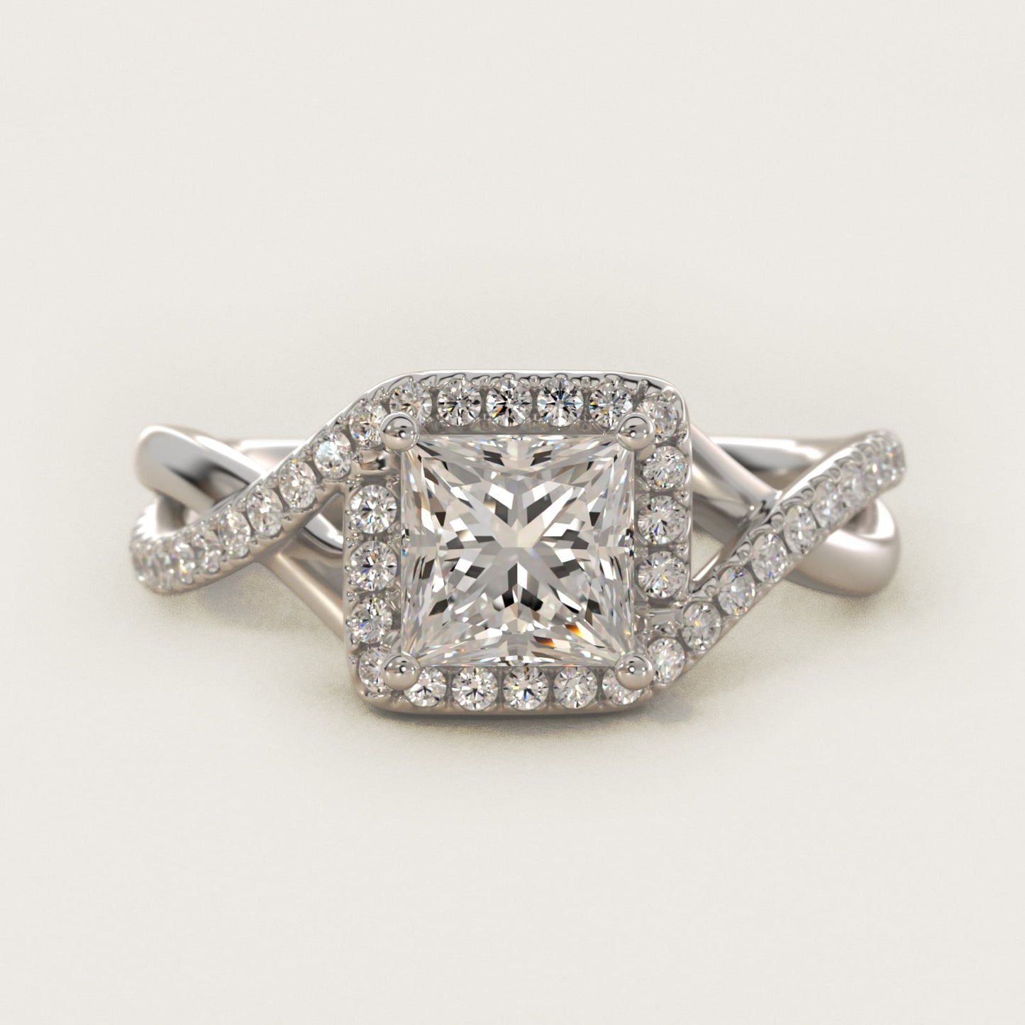 Petite Twisted Halo Diamond Engagement Ring in 18k White Gold (1/4 ct. tw.) - Princess Center
