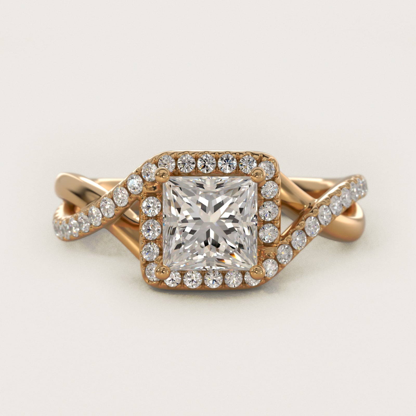 Petite Twisted Halo Diamond Engagement Ring in 14K Yellow Gold (1/4 ct. tw.) - Princess Center