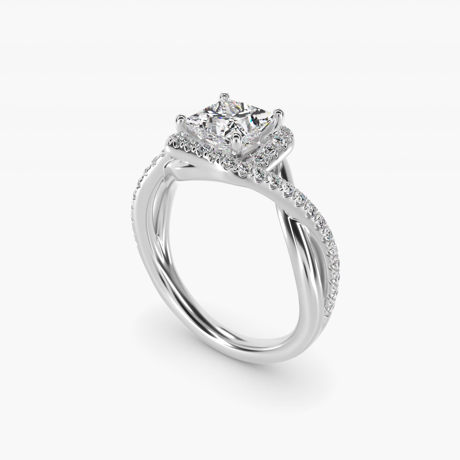 Petite Twisted Halo Diamond Engagement Ring in Platinum (1/4 ct. tw.) - Princess Center