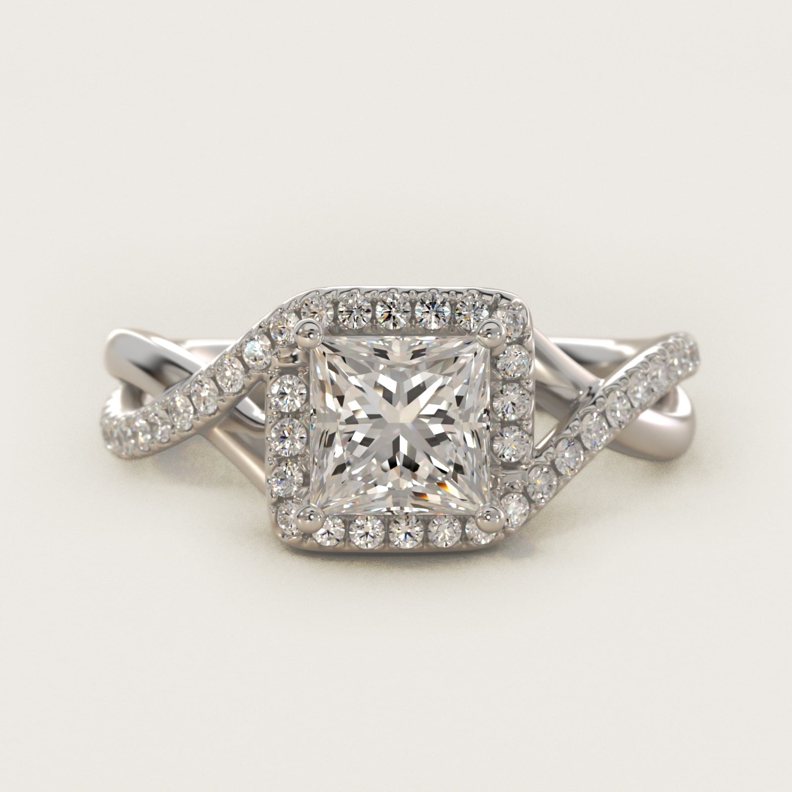 Petite Twisted Halo Diamond Engagement Ring in Platinum (1/4 ct. tw.) - Princess Center