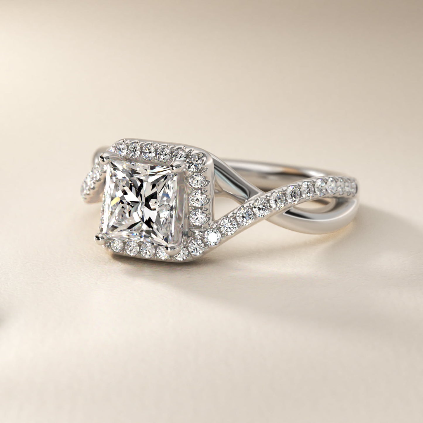 Petite Twisted Halo Diamond Engagement Ring in Platinum (1/4 ct. tw.) - Princess Center
