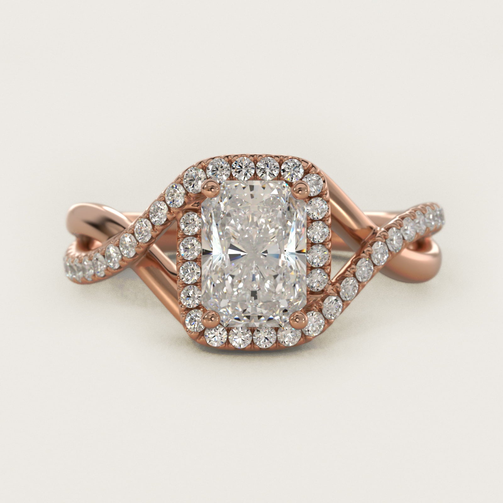 Petite Twisted Halo Diamond Engagement Ring in 14k Rose Gold (1/4 ct. tw.) - Radiant Center