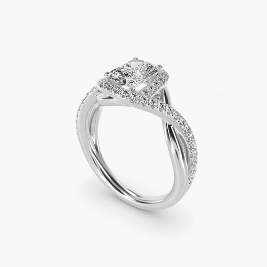 Petite Twisted Halo Diamond Engagement Ring in 14k White Gold (1/4 ct. tw.) - Radiant Center