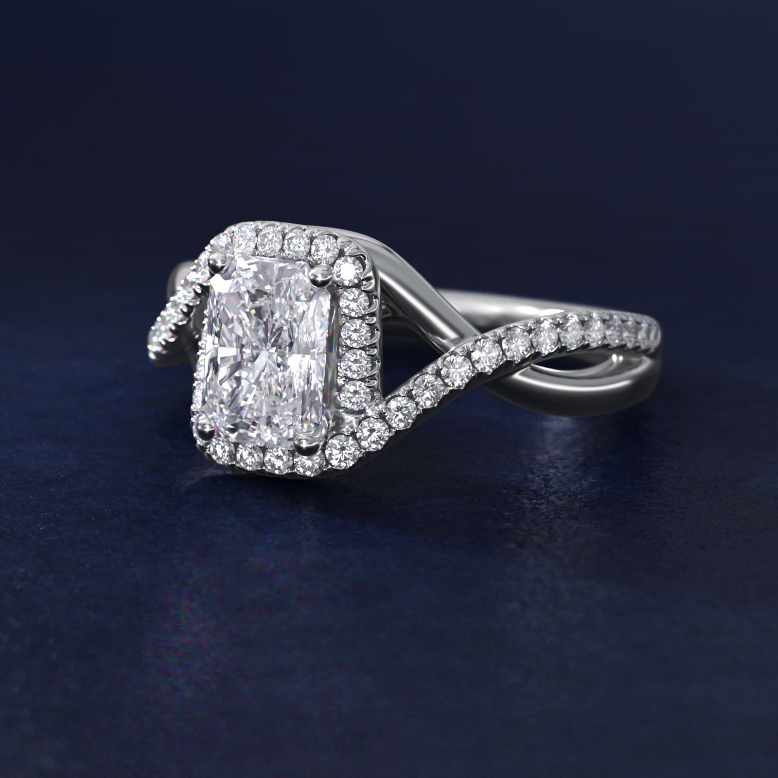 Petite Twisted Halo Diamond Engagement Ring in 14k White Gold (1/4 ct. tw.) - Radiant Center