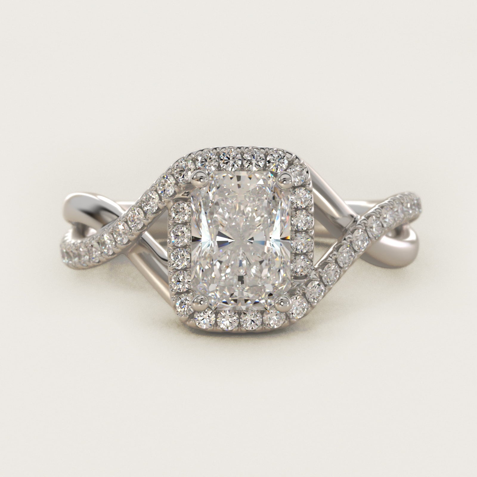 Petite Twisted Halo Diamond Engagement Ring in 14k White Gold (1/4 ct. tw.) - Radiant Center